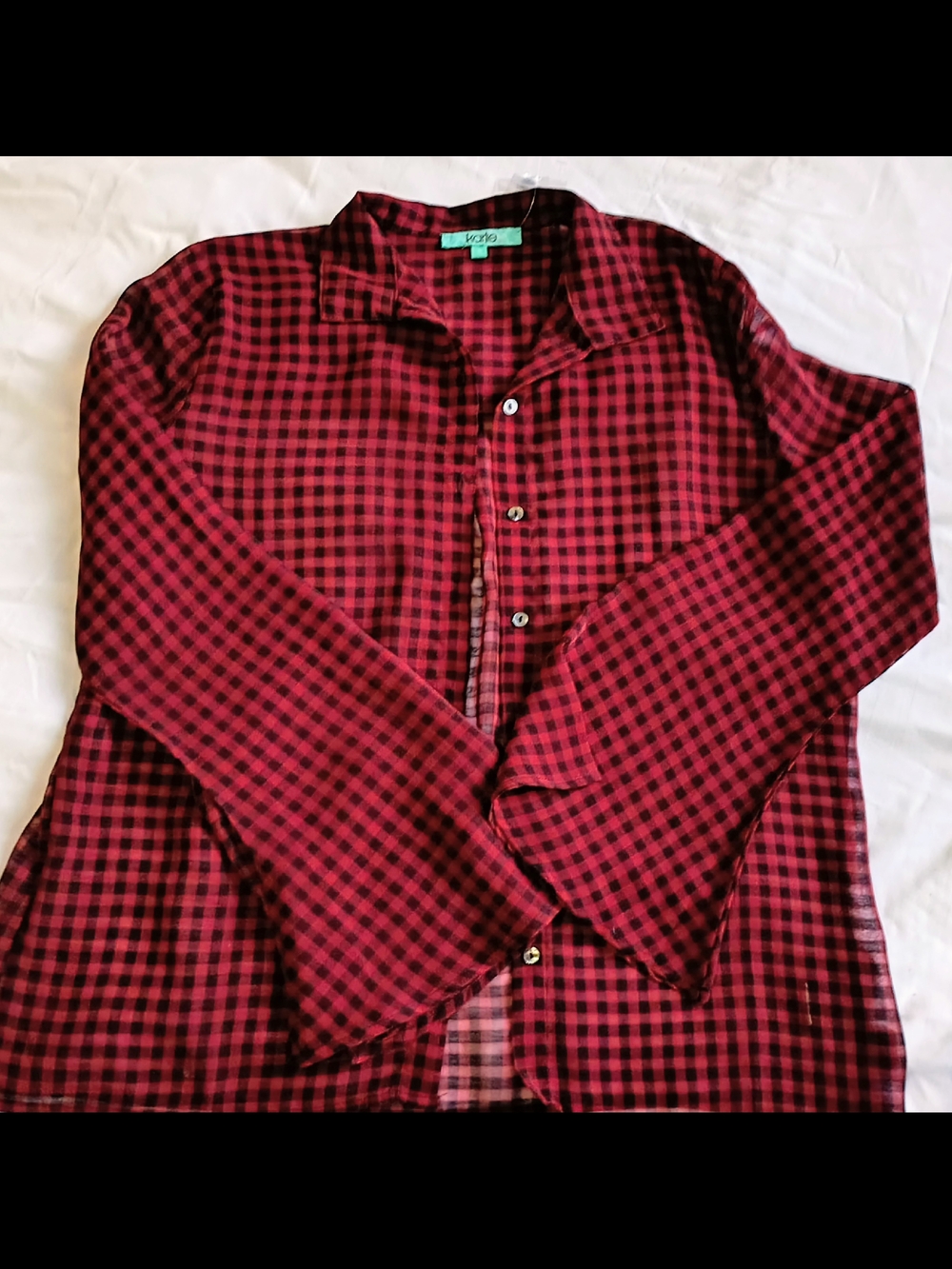 NWOT Karlie Sheer Red And Black Button Up